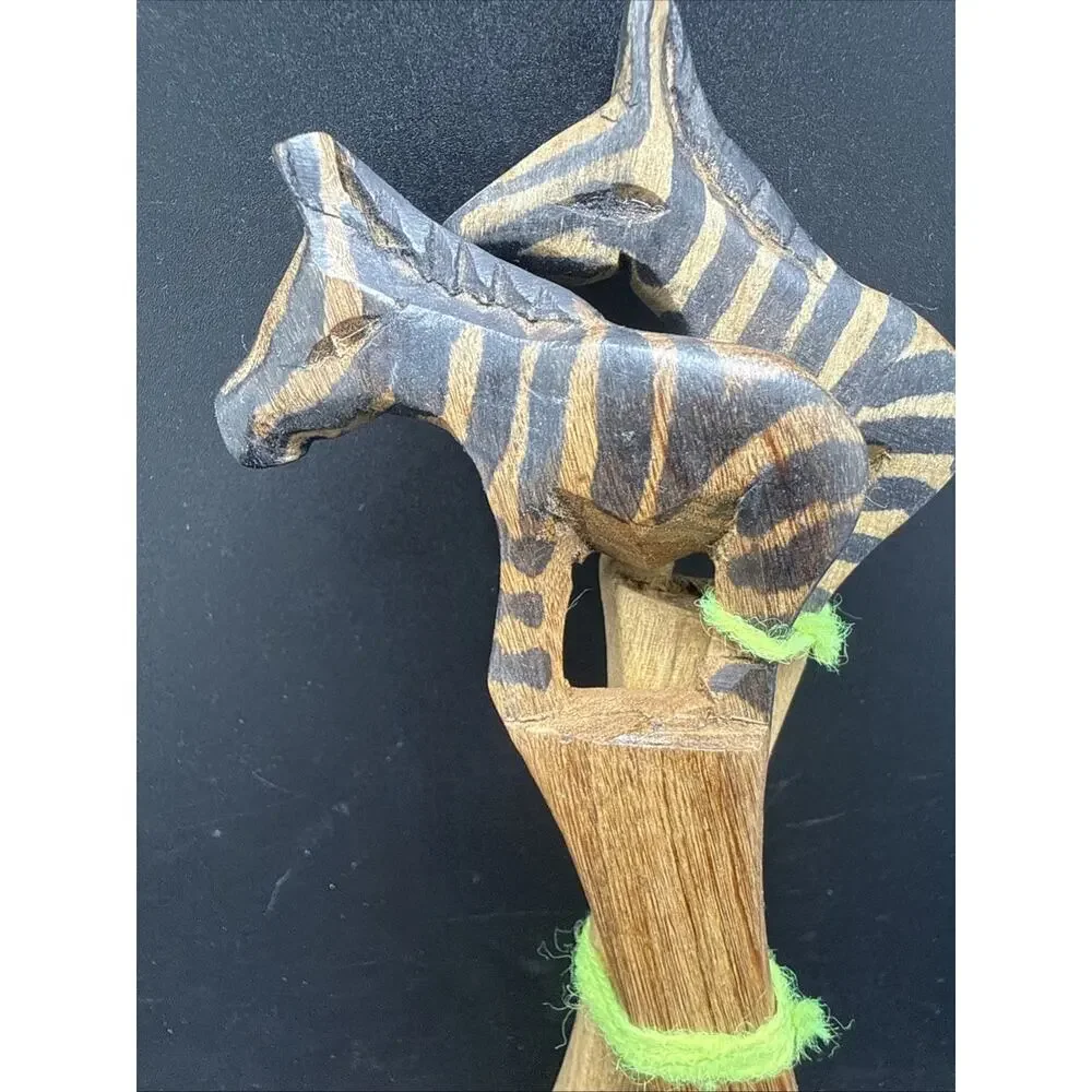 Vintage Hand Carved Zebra Wood Salad Serving Spoon Fork Set Safari Teak Decor